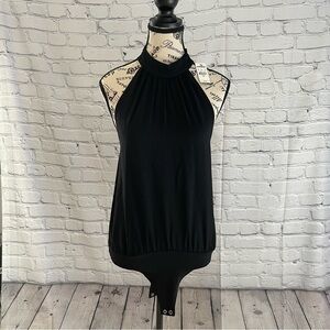 Express Button High Halter Neckline And Ruched Front Black Snap Closure Sz XS